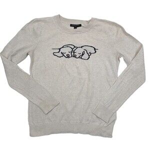 Banana Republic Intarsia Sleeping Puppies Dog Cotton Sweater Preppy Small READ